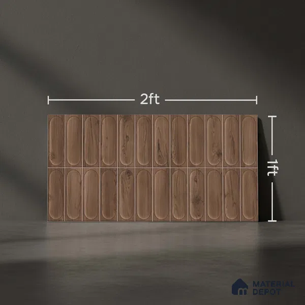 Faux Subway Wall Tile TL 06542 D Supreme Wood Walnut 2 ft x 1 ft Ceramic Matte Finish - 8 mm | Suitable For Kitchen Backsplash, Bathroom & Basin Accent