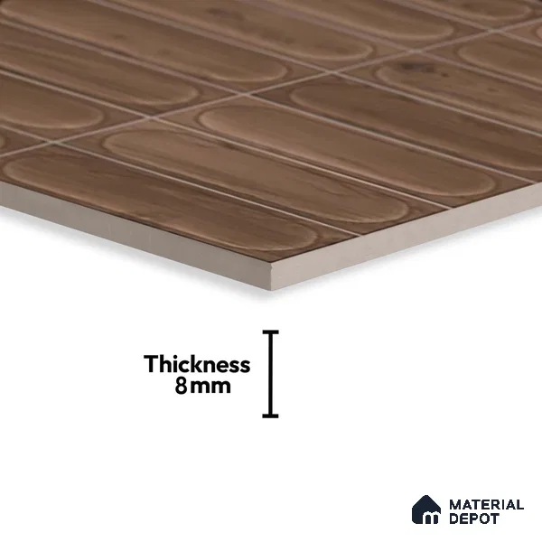 Faux Subway Wall Tile TL 06542 D Supreme Wood Walnut 2 ft x 1 ft Ceramic Matte Finish - 8 mm | Suitable For Kitchen Backsplash, Bathroom & Basin Accent