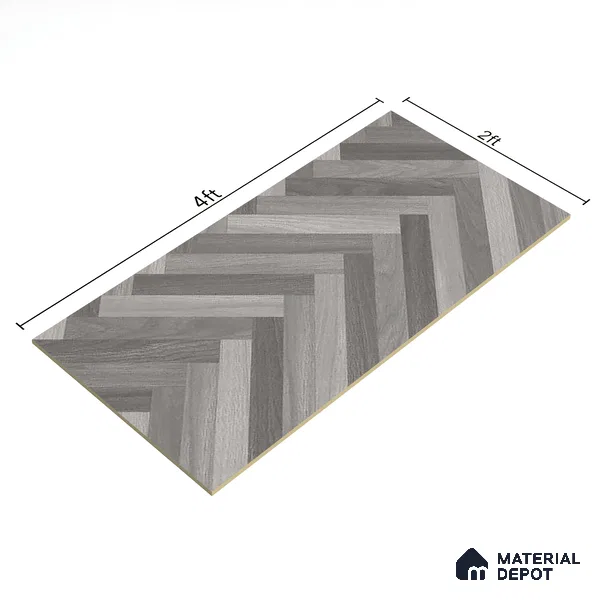 Herringbone Wood Look Floor Tile TL 06650 B Rhodium Grey 4 ft x 2 ft Vitrified Matte Finish - 9 mm | (Random 1) | Suitable for Living Room, Bedroom, Bathroom, Kitchen, Office, Elevation & Dining
