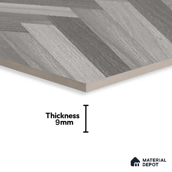 Herringbone Wood Look Floor Tile TL 06650 B Rhodium Grey 4 ft x 2 ft Vitrified Matte Finish - 9 mm | (Random 1) | Suitable for Living Room, Bedroom, Bathroom, Kitchen, Office, Elevation & Dining