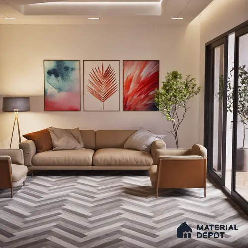 Herringbone Wood Look Floor Tile TL 06650 B Rhodium Grey 4 ft x 2 ft Vitrified Matte Finish - 9 mm | (Random 1) | Suitable for Living Room, Bedroom, Bathroom, Kitchen, Office, Elevation & Dining