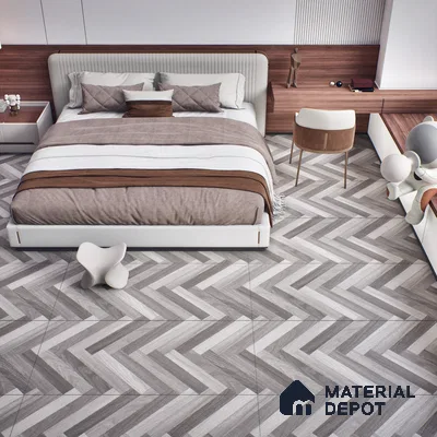 Herringbone Wood Look Floor Tile TL 06650 B Rhodium Grey 4 ft x 2 ft Vitrified Matte Finish - 9 mm | (Random 1) | Suitable for Living Room, Bedroom, Bathroom, Kitchen, Office, Elevation & Dining