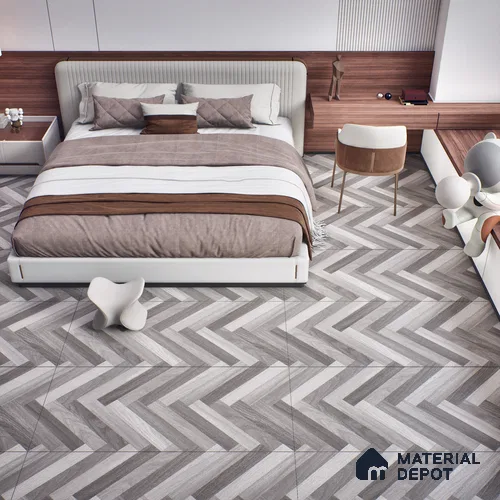 Herringbone Wood Look Floor Tile TL 06650 B Rhodium Grey 4 ft x 2 ft Vitrified Matte Finish - 9 mm | (Random 1) | Suitable for Living Room, Bedroom, Bathroom, Kitchen, Office, Elevation & Dining