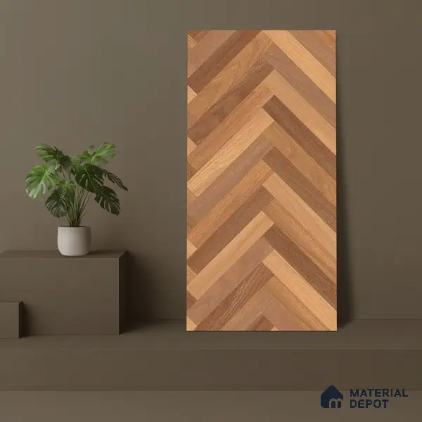 Herringbone Wood Look Floor Tile TL 06650 Rhodium Brown 4 ft x 2 ft Vitrified Matte Finish - 9 mm | (Random 1) | Suitable for Living Room, Bedroom, Bathroom, Kitchen, Office, Elevation & Dining