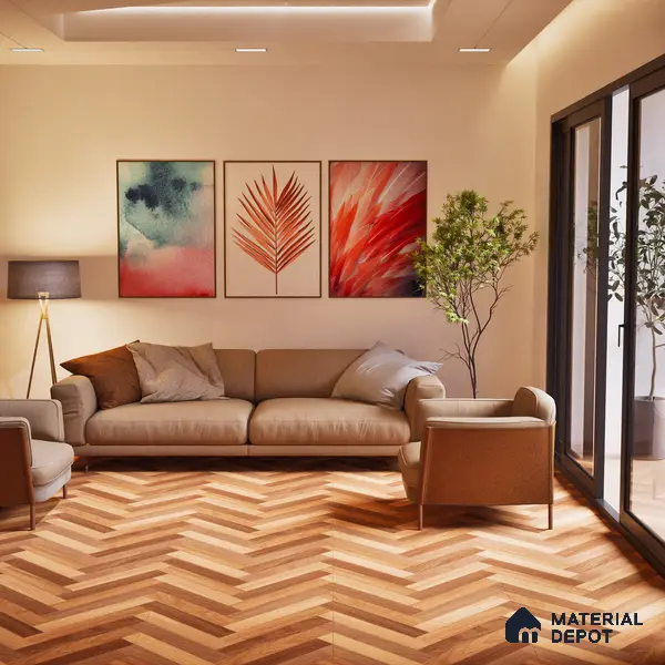 Herringbone Wood Look Floor Tile TL 06650 Rhodium Brown 4 ft x 2 ft Vitrified Matte Finish - 9 mm | (Random 1) | Suitable for Living Room, Bedroom, Bathroom, Kitchen, Office, Elevation & Dining