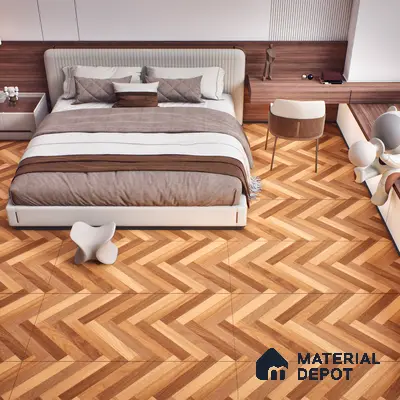 Herringbone Wood Look Floor Tile TL 06650 Rhodium Brown 4 ft x 2 ft Vitrified Matte Finish - 9 mm | (Random 1) | Suitable for Living Room, Bedroom, Bathroom, Kitchen, Office, Elevation & Dining