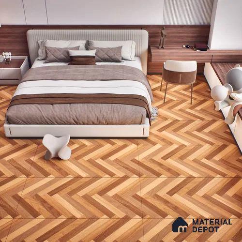 Herringbone Wood Look Floor Tile TL 06650 Rhodium Brown 4 ft x 2 ft Vitrified Matte Finish - 9 mm | (Random 1) | Suitable for Living Room, Bedroom, Bathroom, Kitchen, Office, Elevation & Dining