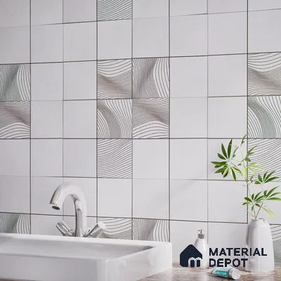 Abstract Wall & Floor Tile TL 04922 Marrakech Presscot Gris 1 ft x 1 ft Ceramic Matte Finish - 9 mm | Random 3 | Suitable for Living Room, Bedroom, Bathroom, Courtyard, Balcony | Please Expect a Slight Variation of Pattern (Sample)