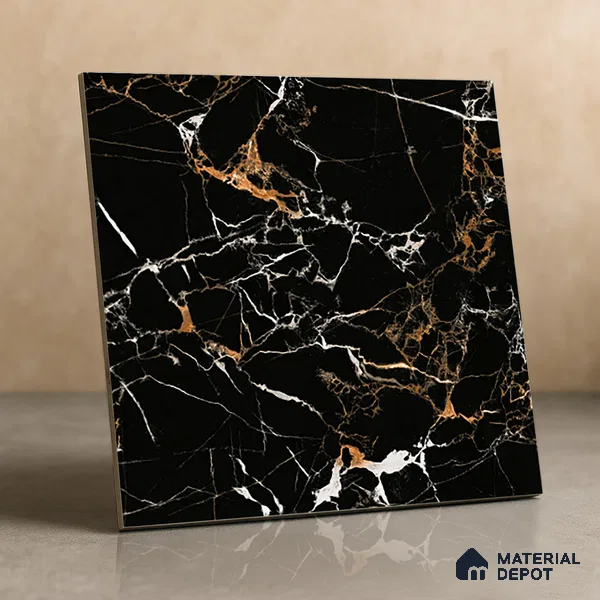 TL 01486 Black 2 ft x 2 ft Matte Finish Wall and Floor Porcelain Tile - 9 mm