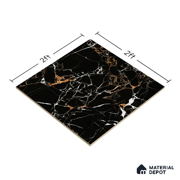 TL 01486 Black 2 ft x 2 ft Matte Finish Wall and Floor Porcelain Tile - 9 mm