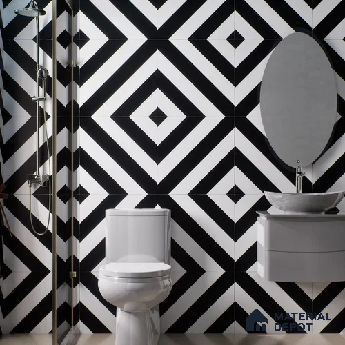 Moroccan Wall & Floor Tile TL 01501 Zebra Monochrome 2 ft x 2 ft Matte Finish Vitrified Tile - 9 mm | Suitable For Balcony, Bathroom, Dining Area | Please Expect a Slight Variation of Pattern