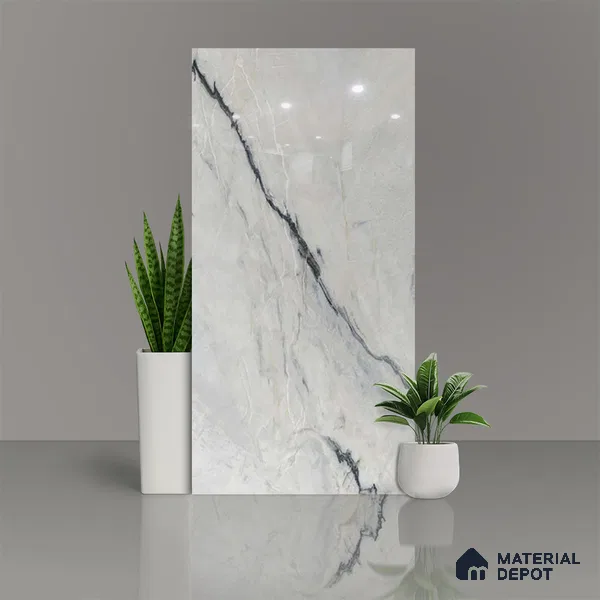 Marble Floor & Wall Tile TL 02202 Canaria Grey 4 ft x 2 ft Glossy Finish Vitrified Tile - 9 mm (Random 5)