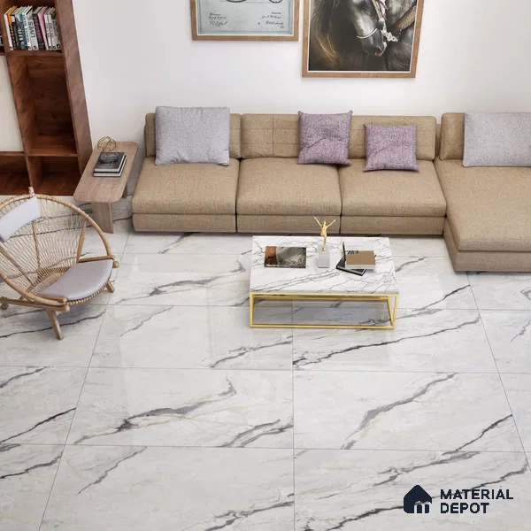 Marble Floor & Wall Tile TL 02202 Canaria Grey 4 ft x 2 ft Glossy Finish Vitrified Tile - 9 mm (Random 5)