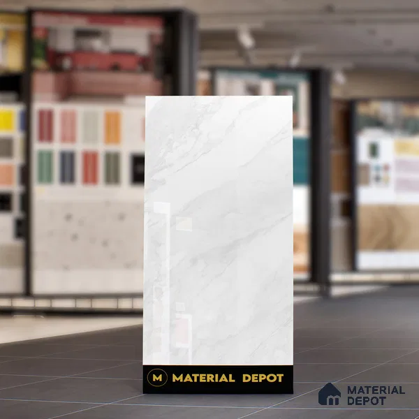 Marble Floor & Wall Tile | TL 02574 Carrara Bianco 4 ft x 2 ft Glossy Finish Random Design Vitrified Tile - 9 mm | Suitable For Living Room, Bedroom, Kitchen (Sample)