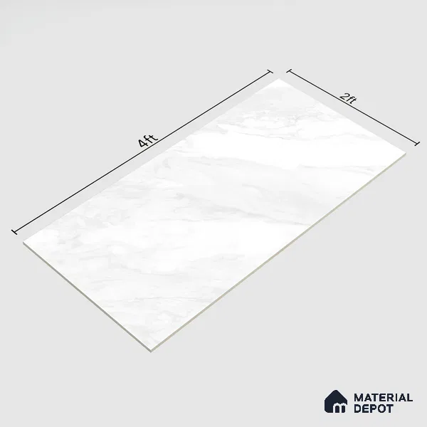 Marble Floor & Wall Tile | TL 02574 Carrara Bianco 4 ft x 2 ft Glossy Finish Random Design Vitrified Tile - 9 mm | Suitable For Living Room, Bedroom, Kitchen (Sample)