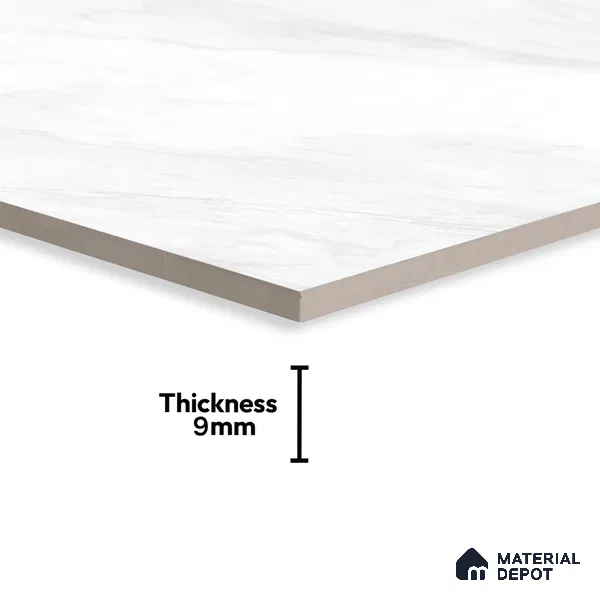Marble Floor & Wall Tile | TL 02574 Carrara Bianco 4 ft x 2 ft Glossy Finish Random Design Vitrified Tile - 9 mm | Suitable For Living Room, Bedroom, Kitchen (Sample)