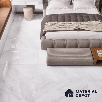 Marble Floor & Wall Tile | TL 02574 Carrara Bianco 4 ft x 2 ft Glossy Finish Random Design Vitrified Tile - 9 mm | Suitable For Living Room, Bedroom, Kitchen (Sample)