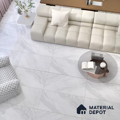 Marble Floor & Wall Tile | TL 02574 Carrara Bianco 4 ft x 2 ft Glossy Finish Random Design Vitrified Tile - 9 mm | Suitable For Living Room, Bedroom, Kitchen (Sample)