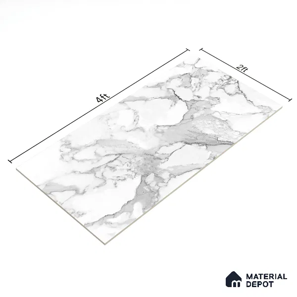 Marble Floor & Wall Tile | TL 02575 Carrara Classico 4 ft x 2 ft Glossy Finish Random Design Vitrified Tile - 9 mm | Suitable For Living Room, Bedroom, Kitchen (Sample)