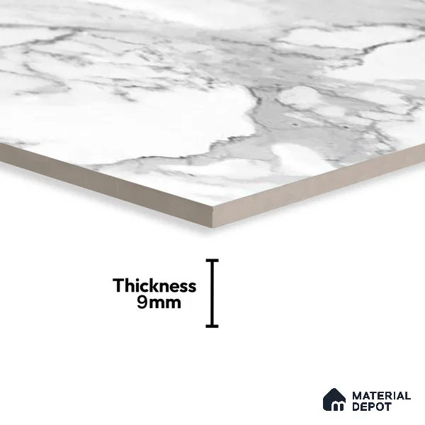 Marble Floor & Wall Tile | TL 02575 Carrara Classico 4 ft x 2 ft Glossy Finish Random Design Vitrified Tile - 9 mm | Suitable For Living Room, Bedroom, Kitchen (Sample)