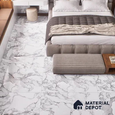 Marble Floor & Wall Tile | TL 02575 Carrara Classico 4 ft x 2 ft Glossy Finish Random Design Vitrified Tile - 9 mm | Suitable For Living Room, Bedroom, Kitchen (Sample)