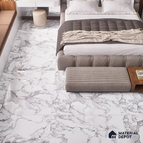 Marble Floor & Wall Tile | TL 02575 Carrara Classico 4 ft x 2 ft Glossy Finish Random Design Vitrified Tile - 9 mm | Suitable For Living Room, Bedroom, Kitchen (Sample)