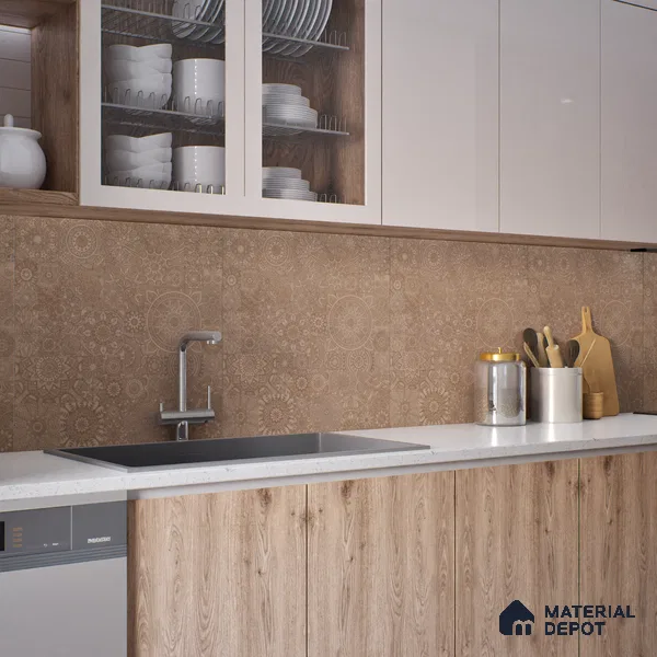 Moroccan Look Floor & Wall Tile TL 06013 Sunburst Sparkle 2 ft x 2 ft Rustic Carving Matte Finish Vitrified Tile - 9 mm | 4 Random Design | Suitable For Living Room, Bedroom, Bathroom, Kitchen & Dining | Please Expect a Slight Variation of Pattern (Sample)