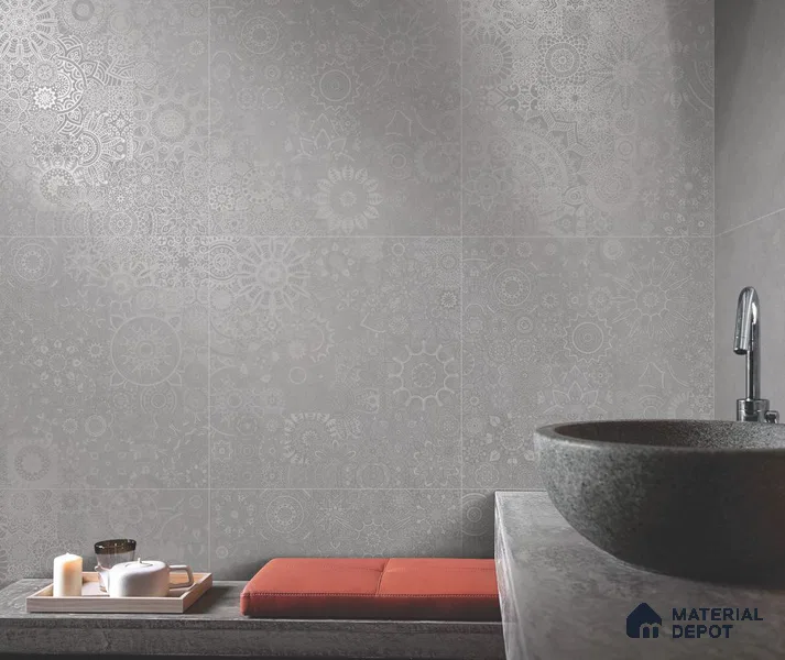 Moroccan Look Floor & Wall Tile TL 06014 Celestial Silver 2 ft x 2 ft Rustic Carving Matte Finish Vitrified Tile - 9 mm | 4 Random Design | Suitable For Kitchen, Bathroom, Dining Area | Please Expect a Slight Variation of Pattern