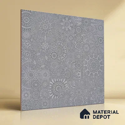 Moroccan Look Floor & Wall Tile TL 06014 Celestial Silver 2 ft x 2 ft Rustic Carving Matte Finish Vitrified Tile - 9 mm | 4 Random Design | Suitable For Kitchen, Bathroom, Dining Area | Please Expect a Slight Variation of Pattern