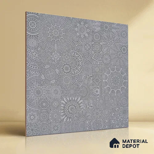 Moroccan Look Floor & Wall Tile TL 06014 Celestial Silver 2 ft x 2 ft Rustic Carving Matte Finish Vitrified Tile - 9 mm | 4 Random Design | Suitable For Living Room, Bedroom, Bathroom, Kitchen & Dining | Please Expect a Slight Variation of Pattern