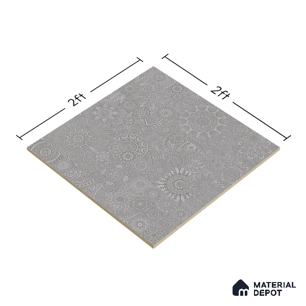 Moroccan Look Floor & Wall Tile TL 06014 Celestial Silver 2 ft x 2 ft Rustic Carving Matte Finish Vitrified Tile - 9 mm | 4 Random Design | Suitable For Kitchen, Bathroom, Dining Area | Please Expect a Slight Variation of Pattern