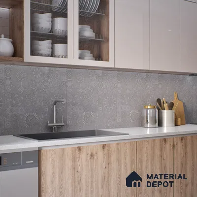 Moroccan Look Floor & Wall Tile TL 06014 Celestial Silver 2 ft x 2 ft Rustic Carving Matte Finish Vitrified Tile - 9 mm | 4 Random Design | Suitable For Kitchen, Bathroom, Dining Area | Please Expect a Slight Variation of Pattern