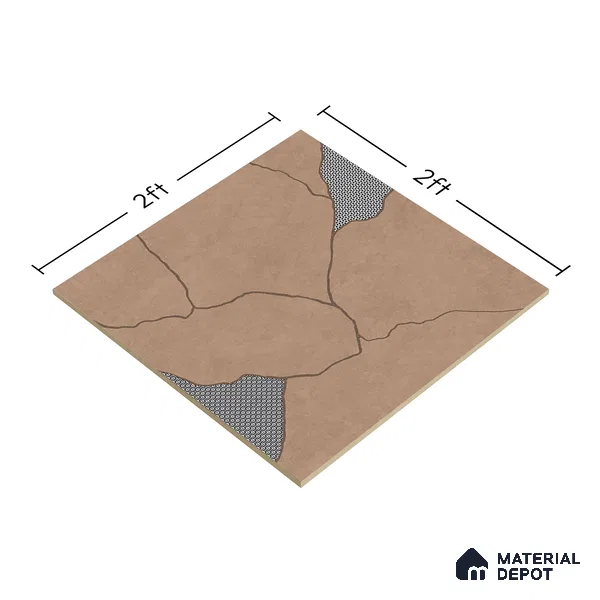 Stone Look Floor & Wall Tile TL 06015 B Zen Copper Arte 2 ft x 2 ft Rustic Carving Matte Finish Vitrified Tile - 9 mm | 8 Random Design | Suitable For Living Room, Bedroom, Bathroom, Kitchen & Dining (Sample)