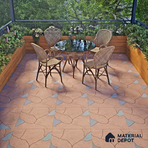 Stone Look Floor & Wall Tile TL 06015 B Zen Copper Arte 2 ft x 2 ft Rustic Carving Matte Finish Vitrified Tile - 9 mm | 8 Random Design | Suitable For Living Room, Bedroom, Bathroom, Kitchen & Dining