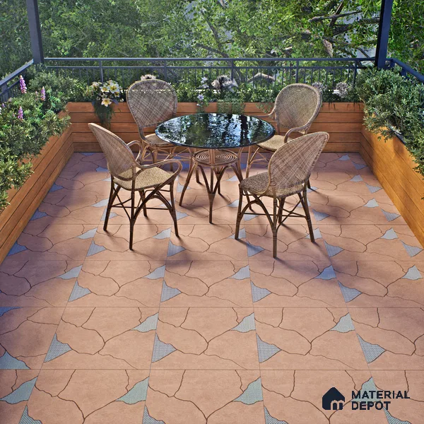 Stone Look Floor & Wall Tile TL 06015 B Zen Copper Arte 2 ft x 2 ft Rustic Carving Matte Finish Vitrified Tile - 9 mm | 8 Random Design | Suitable For Living Room, Bedroom, Bathroom, Kitchen & Dining (Sample)