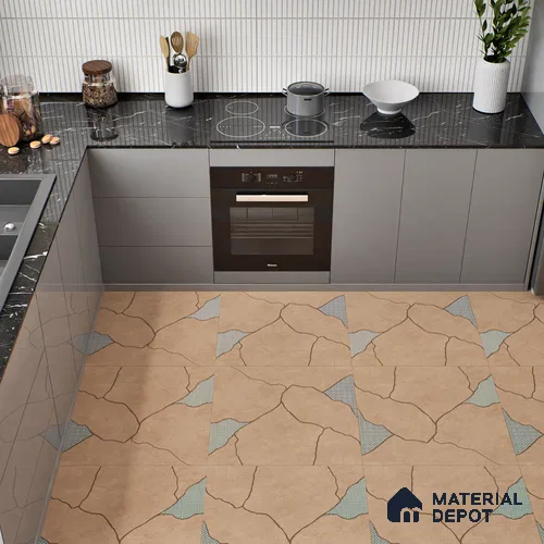 Stone Look Floor & Wall Tile TL 06015 B Zen Copper Arte 2 ft x 2 ft Rustic Carving Matte Finish Vitrified Tile - 9 mm | 8 Random Design | Suitable For Living Room, Bedroom, Bathroom, Kitchen & Dining