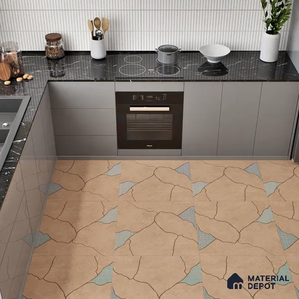 Stone Look Floor & Wall Tile TL 06015 B Zen Copper Arte 2 ft x 2 ft Rustic Carving Matte Finish Vitrified Tile - 9 mm | 8 Random Design | Suitable For Living Room, Bedroom, Bathroom, Kitchen & Dining (Sample)