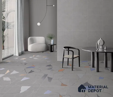 Stone Look Floor & Wall Tile TL 06015 Zen Silver Arte 2 ft x 2 ft Rustic Carving Matte Finish Vitrified Tile - 9 mm | 8 Random Design | Suitable For Living Room, Bedroom, Bathroom, Kitchen & Dining