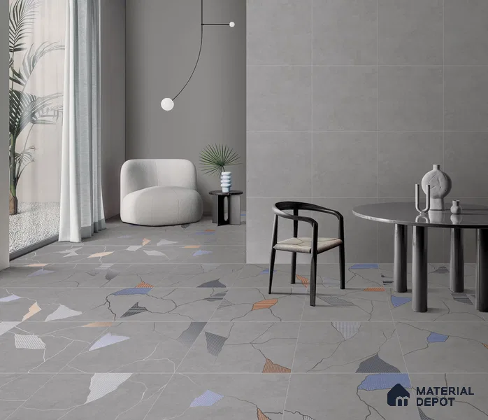 Stone Look Floor & Wall Tile TL 06015 Zen Silver Arte 2 ft x 2 ft Rustic Carving Matte Finish Vitrified Tile - 9 mm | 8 Random Design | Suitable For Living Room, Bedroom, Bathroom, Kitchen & Dining