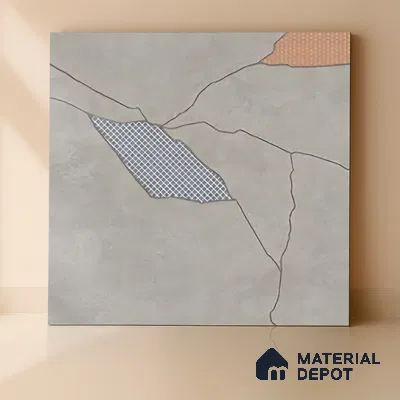 Stone Look Floor & Wall Tile TL 06015 Zen Silver Arte 2 ft x 2 ft Rustic Carving Matte Finish Vitrified Tile - 9 mm | 8 Random Design | Suitable For Living Room, Bedroom, Bathroom, Kitchen & Dining