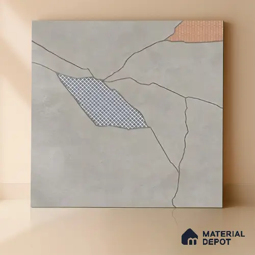 Stone Look Floor & Wall Tile TL 06015 Zen Silver Arte 2 ft x 2 ft Rustic Carving Matte Finish Vitrified Tile - 9 mm | 8 Random Design | Suitable For Living Room, Bedroom, Bathroom, Kitchen & Dining