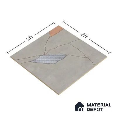 Stone Look Floor & Wall Tile TL 06015 Zen Silver Arte 2 ft x 2 ft Rustic Carving Matte Finish Vitrified Tile - 9 mm | 8 Random Design | Suitable For Living Room, Bedroom, Bathroom, Kitchen & Dining