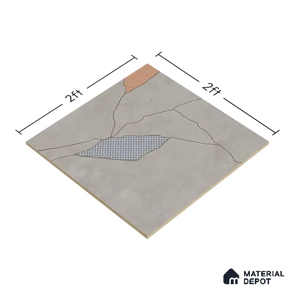 Stone Look Floor & Wall Tile TL 06015 Zen Silver Arte 2 ft x 2 ft Rustic Carving Matte Finish Vitrified Tile - 9 mm | 8 Random Design | Suitable For Living Room, Bedroom, Bathroom, Kitchen & Dining