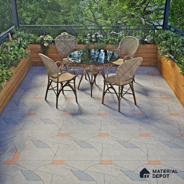 Stone Look Floor & Wall Tile TL 06015 Zen Silver Arte 2 ft x 2 ft Rustic Carving Matte Finish Vitrified Tile - 9 mm | 8 Random Design | Suitable For Living Room, Bedroom, Bathroom, Kitchen & Dining
