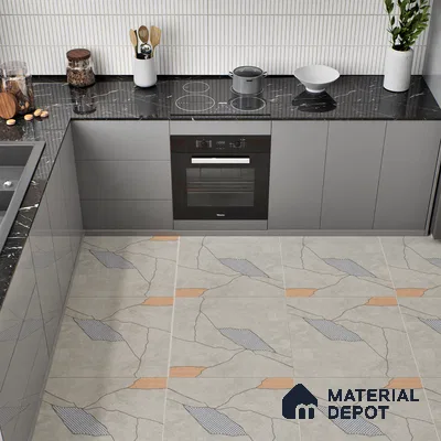 Stone Look Floor & Wall Tile TL 06015 Zen Silver Arte 2 ft x 2 ft Rustic Carving Matte Finish Vitrified Tile - 9 mm | 8 Random Design | Suitable For Living Room, Bedroom, Bathroom, Kitchen & Dining