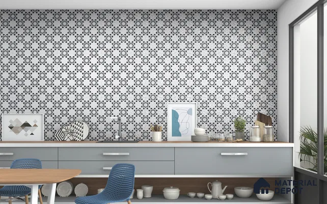 Moroccan Look Floor & Wall Tile TL 06018 Glazed Ice 2 ft x 2 ft Rustic Carving Matte Finish Vitrified Tile - 9 mm | 1 Random Design | Suitable For Living Room, Bedroom, Bathroom, Kitchen & Dining | Please Expect a Slight Variation of Pattern (Sample)