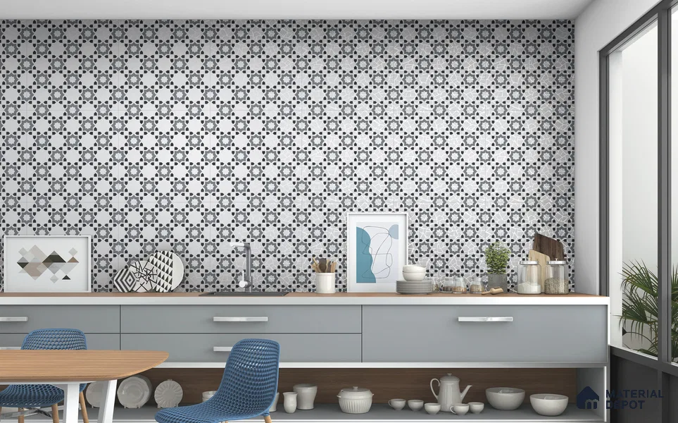 Moroccan Look Floor & Wall Tile TL 06018 Glazed Ice 2 ft x 2 ft Rustic Carving Matte Finish Vitrified Tile - 9 mm | 1 Random Design | Suitable For Living Room, Bedroom, Bathroom, Kitchen & Dining | Please Expect a Slight Variation of Pattern (Sample)