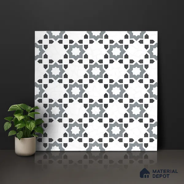 Moroccan Look Floor & Wall Tile TL 06018 Glazed Ice 2 ft x 2 ft Rustic Carving Matte Finish Vitrified Tile - 9 mm | 1 Random Design | Suitable For Living Room, Bedroom, Bathroom, Kitchen & Dining | Please Expect a Slight Variation of Pattern (Sample)