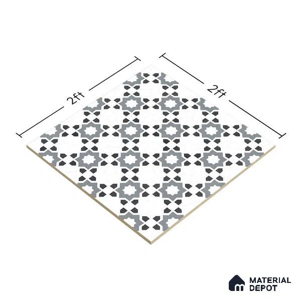Moroccan Look Floor & Wall Tile TL 06018 Glazed Ice 2 ft x 2 ft Rustic Carving Matte Finish Vitrified Tile - 9 mm | 1 Random Design | Suitable For Living Room, Bedroom, Bathroom, Kitchen & Dining | Please Expect a Slight Variation of Pattern (Sample)