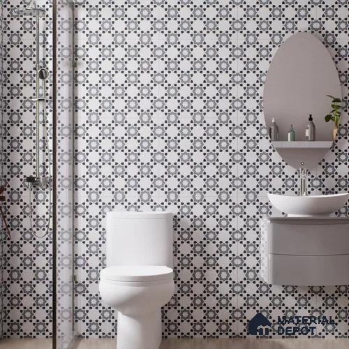Moroccan Look Floor & Wall Tile TL 06018 Glazed Ice 2 ft x 2 ft Rustic Carving Matte Finish Vitrified Tile - 9 mm | 1 Random Design | Suitable For Kitchen, Bathroom, Dining Area | Please Expect a Slight Variation of Pattern